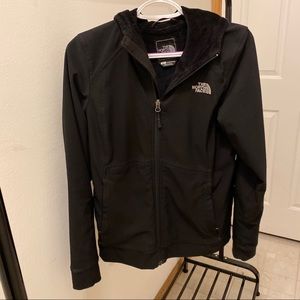 North face fur lined black hoodie jacket